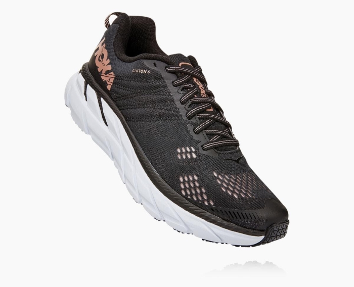 Hoka Løpesko Asfalt Salg - HOKA ONE ONE Clifton 6 Wide Dame Svart [NO-98UKVR]